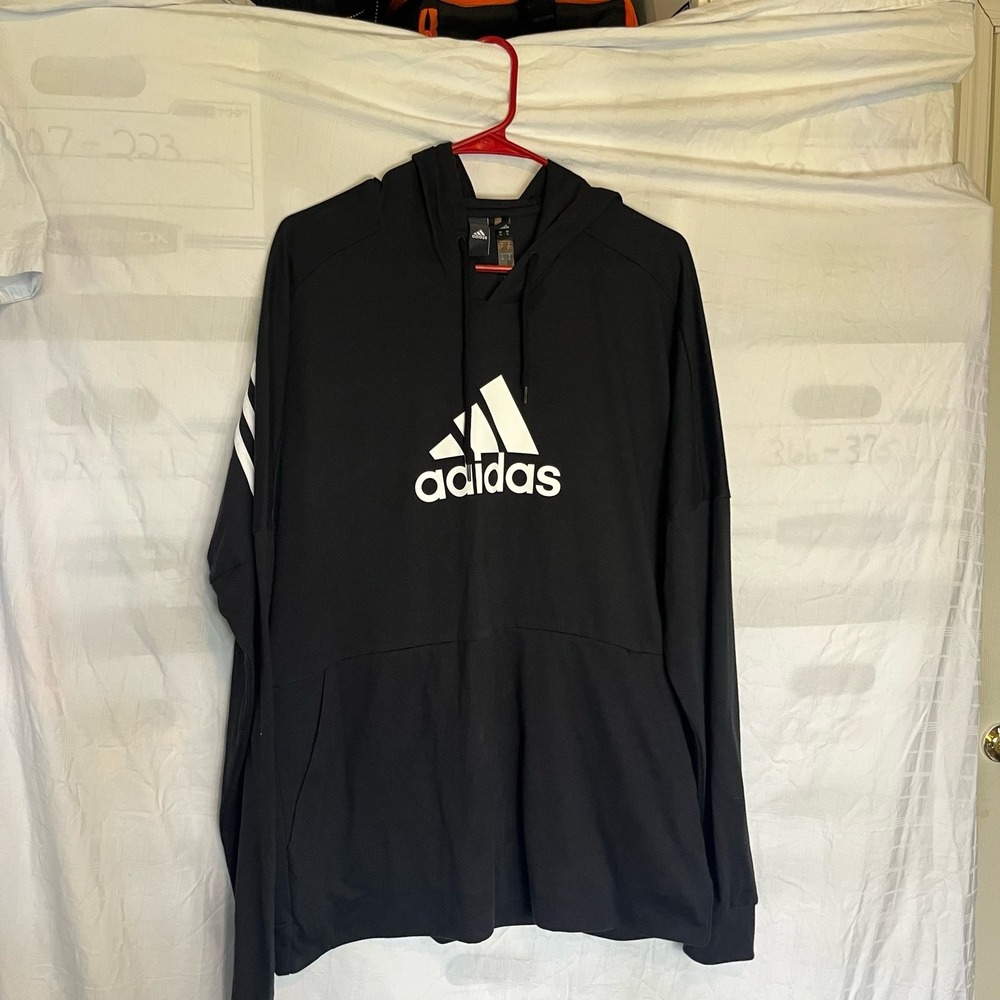 adidas Black Hooded Pullover Sweatshirt with White Logo